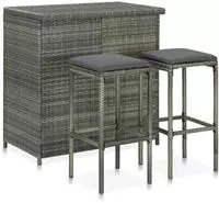 vidaXL 3-tlg. Bar Set Poly Rattan Grau