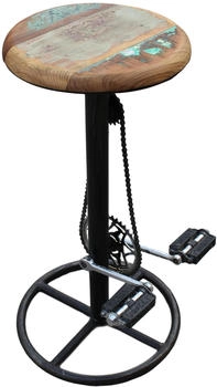SIT M&ouml;bel Barhocker Fahrradstil mit Kette + Pedalen Metallgestell Sitz Holz antik-bunt B40xT40xH83 cm (01054-12)