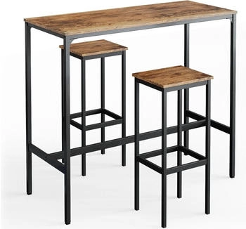 VICCO Bartisch-Set Fyrk, 120x50 cm mit 2 Barhockern, Eiche rustikal/Schwarz (1-5EZ-27115)