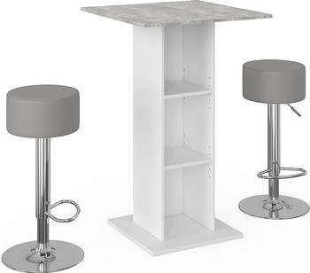 VICCO Bartisch-Set Rodeo, 70x70 cm mit 2 Barhockern, Beton/Weiß (1-å9-26484)