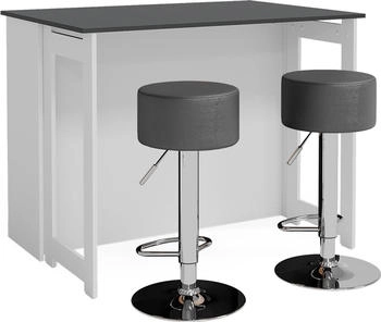 VICCO Bartisch-Set Dominic, 116x37 cm mit 2 Barhockern, Anthrazit/Weiß (1-¾.-26485)