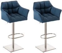 Clp - 2er Set Barhocker Damaso Stoffbezug Edelstahl Blau