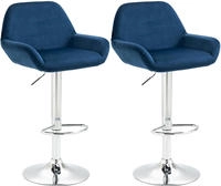 Clp - 2er Set Barhocker Braga Samt Blau Metall In Chromoptik