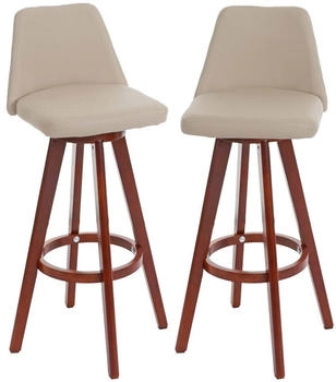 Mendler 2er-Set Barhocker MCW-C43, Barstuhl Tresenhocker, Holz Kunstleder drehbar creme