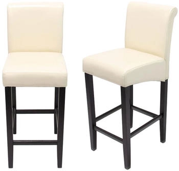 Mendler 2x Barhocker MCW-C33, Barstuhl Tresenhocker creme, dunkle Beine, Leder