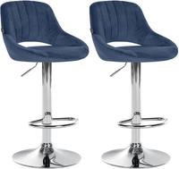 2er Set Barhocker Milet Samt Blau Metall In Chromoptik