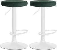 2er Set Barhocker Ponte Samt Gr&uuml;n Metall Matt Weiss