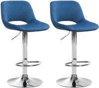 Clp - 2er Set Barhocker Camden Samt Blau Metall In Chromoptik
