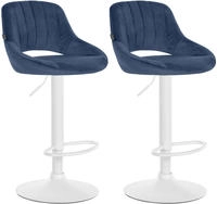 2er Set Barhocker Milet Samt Blau Metall Matt Weiss