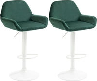 2er Set Barhocker Braga Samt Dunkelgr&uuml;n Metall Matt Weiss