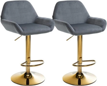 CLP 2er Set Barhocker Braga Gold Samt dunkelgrau (325110)