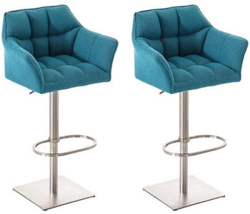 CLP 2er Set Barhocker Damaso Stoff edelstahl t&uuml;rkis (314981)
