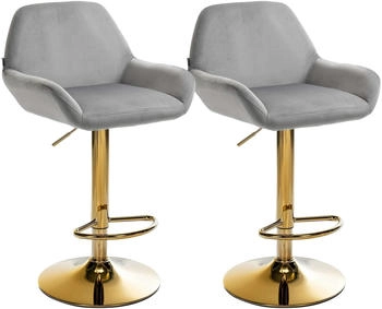 CLP 2er Set Barhocker Braga Gold Samt grau (325112)