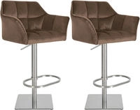 Clp - 2er Set Barhocker Damaso Samtbezug Braun Edelstahl