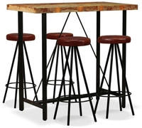 vidaXL 5-tlg. Bar-Set Altholz Massiv und Echtleder