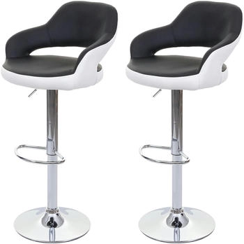 Mendler 2er-Set Barhocker HWC-F16 Barstuhl Tresenhocker Drehhocker mit Lehne schwarz-weiß - (69261)