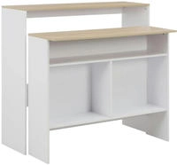 vidaXL Bartisch mit 2 Tischplatten Wei&szlig; und Eichefarben 130x40x120 cm