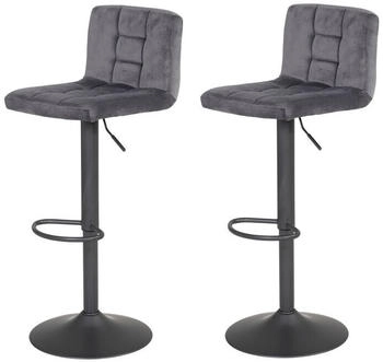 Hela Barhocker Amanda, 2er Set, Samtvelour Grau, 360&deg; drehbar, Trompetenfu&szlig;, h&ouml;henverstellbar (811719)