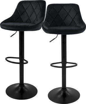 ML-Design Lote de 2 taburetes de bar de terciopelo, negros