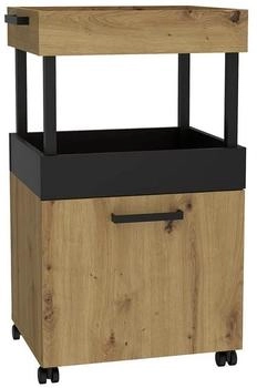 Forte Home Bar Barschrank mit Rollen, Artisan Eiche / Schwarz matt (HMBK202-M290)