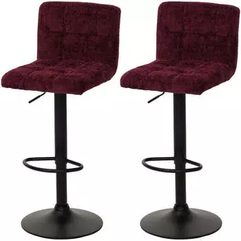 Mendler HWC-G87 Barhocker 2er-Set h&ouml;henverstellbar drehbar Chenille bordeaux (108851)