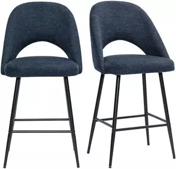 Miliboo Cosette Barhocker Strukturierter Samt-Effekt-Stoff Dunkelblau H65cm, 2er-Set (57000)