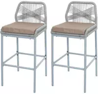 Mendler 2er-Set Rope-Barhocker HWC-O21, Outdoor Sitzpolster Seilgeflecht Metall...