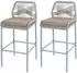 Mendler HWC-O21 Rope-Barhocker 2er-Set Outdoor Seilgeflecht Metall hellgrau, Kissen taupe (110991)