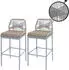 Mendler HWC-O21 Rope-Barhocker 2er-Set Outdoor Seilgeflecht Metall hellgrau, Kissen taupe (110991)