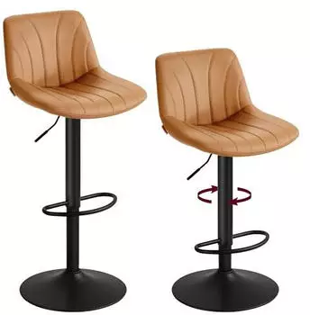 Vasagle Barhocker 2er Set, höhenverstellbar 60-80cm, 360° drehbar, PU, karamellbraun (LJB181KN01)