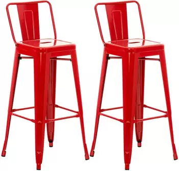 CLP Barhocker Mason 2er Set mit Lehne, Metall, rot (307508)