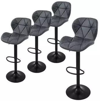 ML-Design Barhocker 4er Set Kunstleder Anthrazit h&ouml;henverstellbar 360&deg; drehbar mit R&uuml;ckenlehne