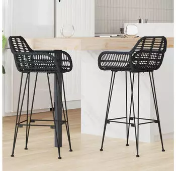 vidaXL Barstuhl 2er-Set Rattan und Eisen Schwarz 55x52x105cm (42011555)