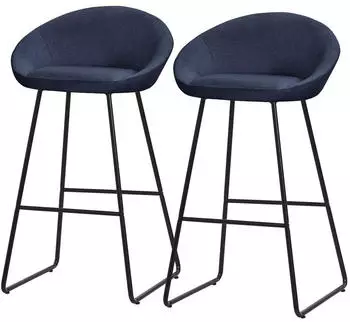 ML-Design Barhocker mit R&uuml;ckenlehne, Dunkelblau, Metall/Stoff, 2er-Set (490017797)