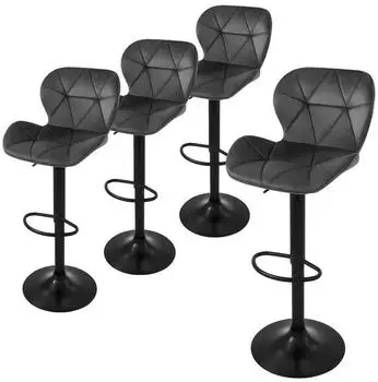 ML-Design Barhocker 4er-Set Samt Grau h&ouml;henverstellbar drehbar mit Fu&szlig;st&uuml;tze