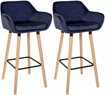 CLP Grant Barhocker Samtbezug Buchenholzgestell dunkelblau, 2er-Set
