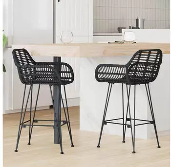 vidaXL Barstuhl 2 Stk. Rattan und Eisen Schwarz (42011554)
