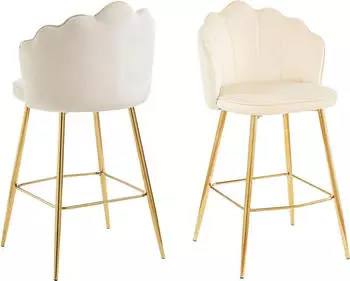 SalesFever Clam Barhocker 2er Set Muscheldesign Samt beige/gold (396360)