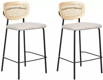 Beliani Mayetta 2er-Set Barhocker Rattan Naturfarben