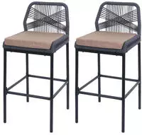 Mendler 2er-Set Rope-Barhocker HWC-O21, Outdoor Sitzpolster Seilgeflecht Metall...