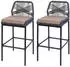 Mendler HWC-O21 Barhocker 2er-Set Outdoor Seilgeflecht Metall anthrazit, Kissen taupe (110988)