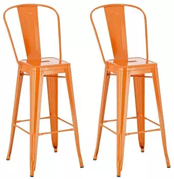 CLP Aiden Barhocker mit Lehne, Metall, Orange, 2er Set