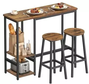 Vasagle Bartisch Set mit 2 Barst&uuml;hlen und Aufbewahrungsregal, vintagebraun-schwarz (LBT220KD01)