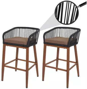 MCW Barhocker O22 2er-Set Seilgeflecht Outdoor anthrazit, Kissen taupe (98903)