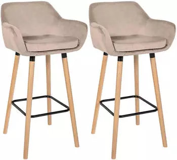 CLP Grant Barhocker 2er Set Samtbezug mit Lehne, Holzgestell (325730)