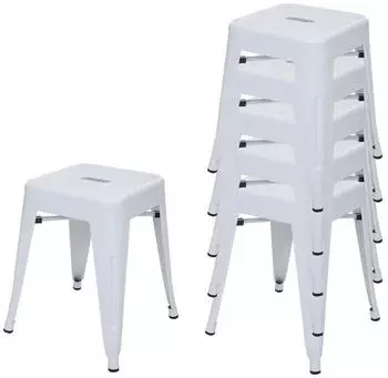 MCW Hocker A73 6er-Set Metall stapelbar, wei&szlig; (A73-H-6)