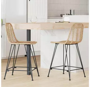 vidaXL Barhocker Rattan & Eisen, Natur, 2er-Set