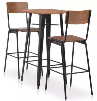vidaXL 3-teiliges Bar-Set Stahl Braun/Schwarz (276847)