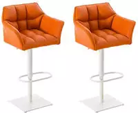 2er Set Barhocker Damaso Kunstleder Orange Wei&szlig;