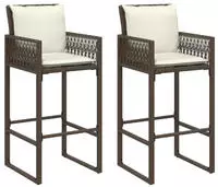 vidaXL Garten-Barhocker mit Kissen 2 Stk. Braun Poly Rattan